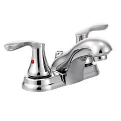 Chrome two-handle low arc bathroom faucet