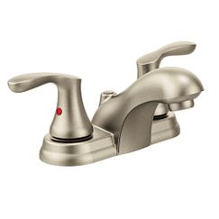 Brushed nickel two-handle low arc bathroom faucet