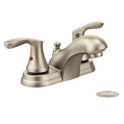 Brushed nickel two-handle low arc bathroom faucet