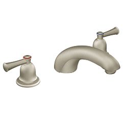 Brushed nickel two-handle low arc roman tub faucet